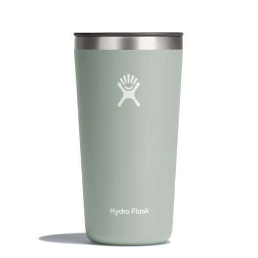 Hydro Flask All Around Insulated Tumbler in sage green, featuring a stainless steel rim and sleek design, perfect for hot or cold drinks.